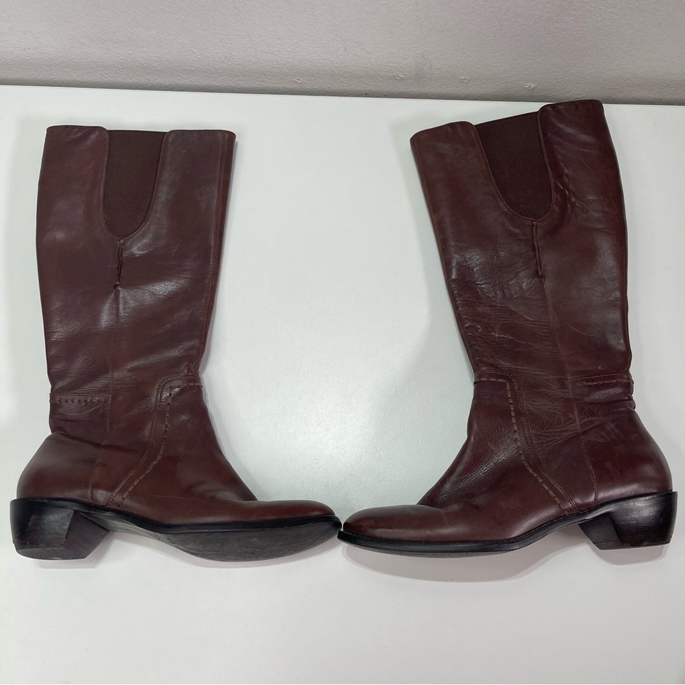 EVERYBODY BY BZ MODA Brown Leather Riding Boots Side Zip Y2K Women 38 (8) Boho